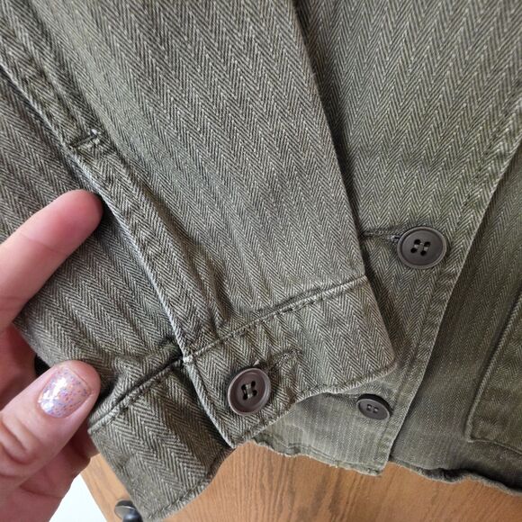 Boom Boom Jeans Jacket L Skull Green Floral Embroidered Button Military Style - Picture 9 of 14